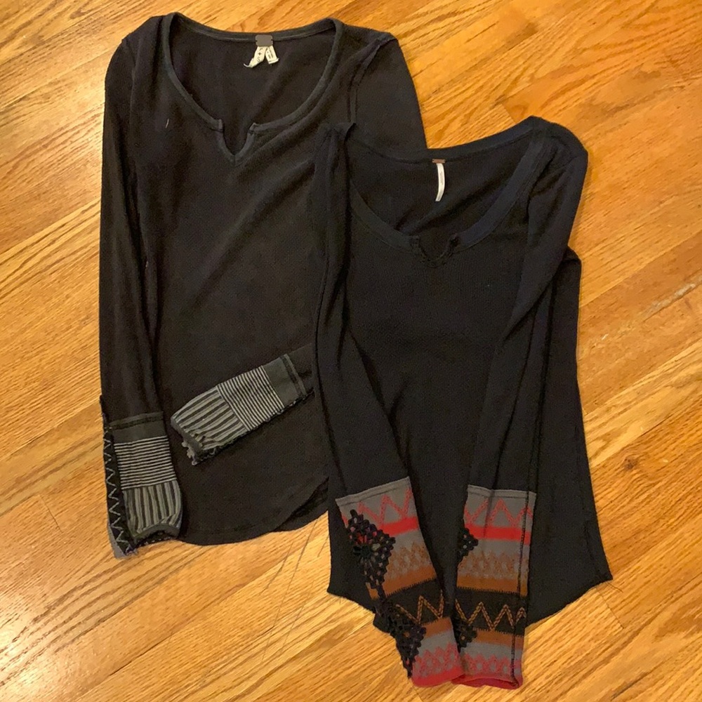 Free People thermal shirts with cuff details.